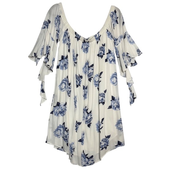 Blu Pepper Tops - Blu Pepper Plus Size Floral Boho Tunic Dress Ruffle Sleeves 3XL